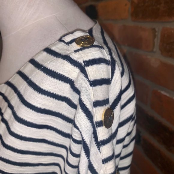 Soft Surroundings Left Blank Striped Embroidered Lace Hem LS Dress Small - Picture 3 of 7